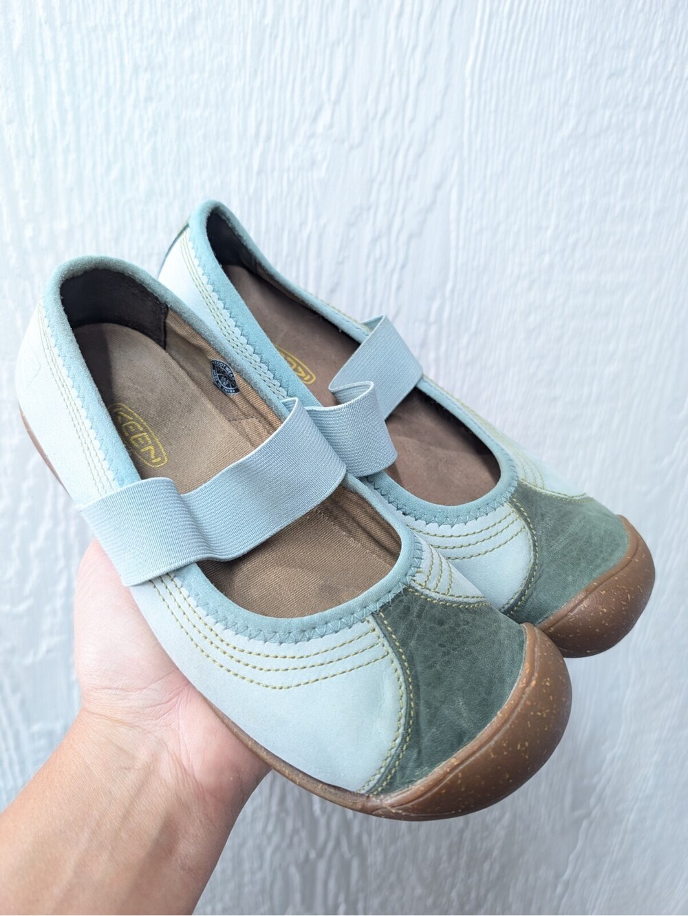 Keen Sienna Green Leather Slip On Walking Mary Jane Flats Size 7.5